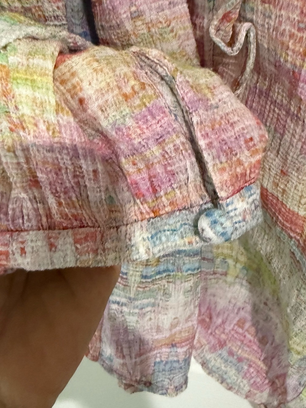 ecru Multicolor Pastel Ruffle Button Blouse - Picture 5 of 6